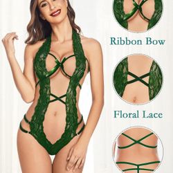 Avidlove Women Deep V Halter Lingerie Teddy One Piece Bodysuit Lace Babydoll
