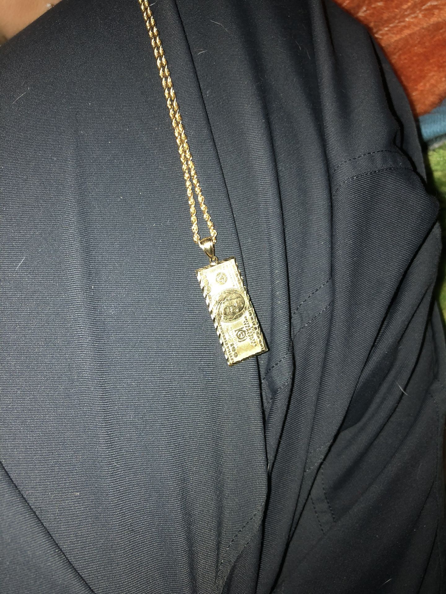 10K Gold Chain W/ $100 Dollar Bill Pendant