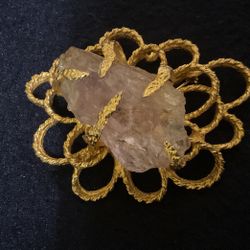 Large Goldtone Brooch With Amethyst Stone