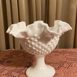 Fenton Compote Hobnail Pattern, Scalloped, Ruffled Rim