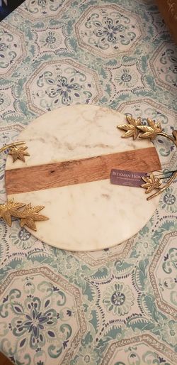 Marble And Wood Serving Platter 12 Inches