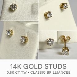 💎  0.60 CT Diamond Studs • Solid 14K Gold • Classic Brilliance ✨