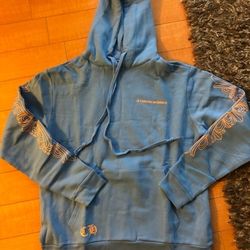 Chrome Hearts Hoody Hoodie Sweatshirt Baby Sky Blue With Orange Large