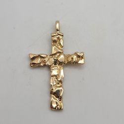 14k Gold Nugget Cross Pendant