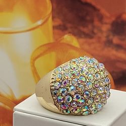 LOVELY 10k GP VINTAGE PAVE MYSTIC STONE RING, Sz7
