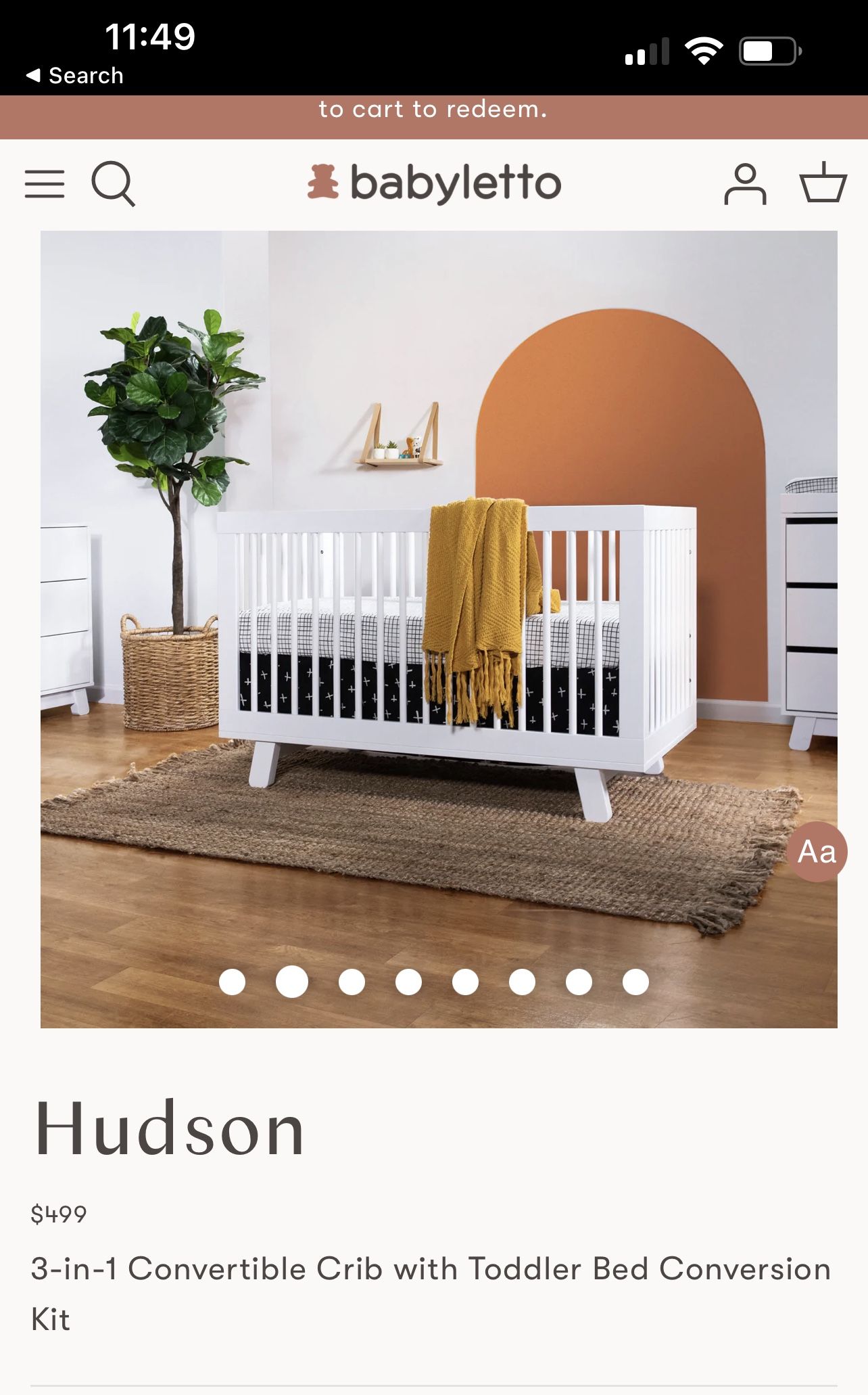 White BabyLetto Hudson 3-in-1 Convertible Crib with Toddler Bed Conversion Kit