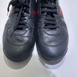 Gucci Micro Guccissima 233334 Men's Black Leather Web Sneakers Size - US 10