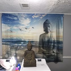 2pc Buddha Statue And Tapestry Set
