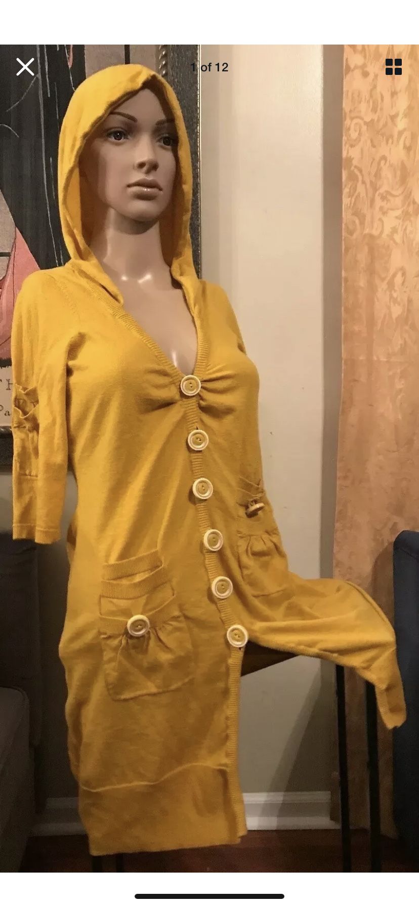 Monogram yellow cardigan hooded size small
