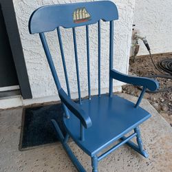 Vintage Child’s Rocking Chair With Sailboat Design