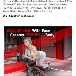 Bigzzia Ab Machine, 5-in-1 Adjustable Ab Workout Bench Core Abdomen Trainer for Stomach Workout, Crunch Machine