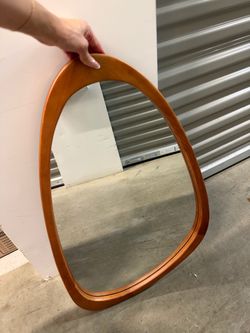 Modern Asymmetrical Wood Frame Wall Mirror – 30” x 19” – Never Used