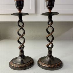 Vintage Open Barely Brass And Copper Twisted Spiral Candle Holders 
