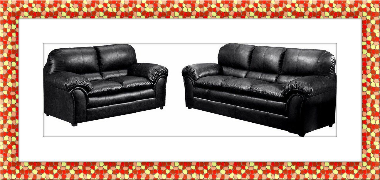 Blacked Bonded Leather Sofa and Love Seat free shipping