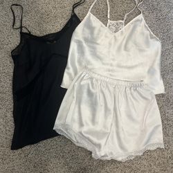 Elegant Black and White Women's Sleepwear Set