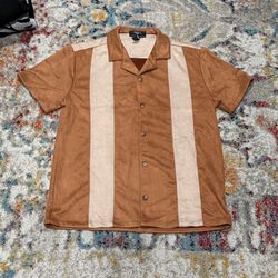 Tan Suede Bowling Button Up Shirt