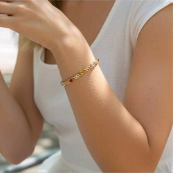 Tennis Bracelet 925 Chain Link Metal Encrusted Multicolored Oval Rhinestones