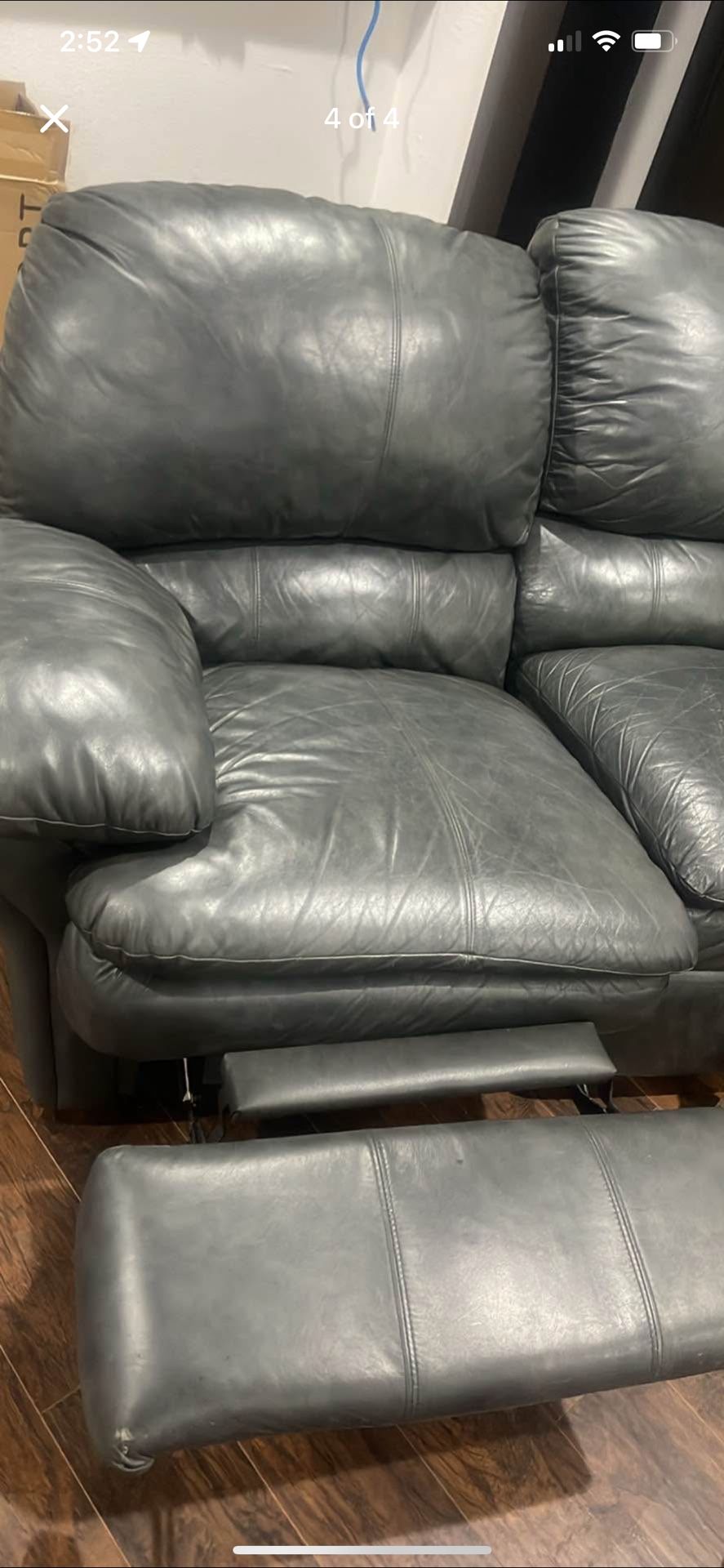 Leather Couch - Recliner + Pull-Out Bed