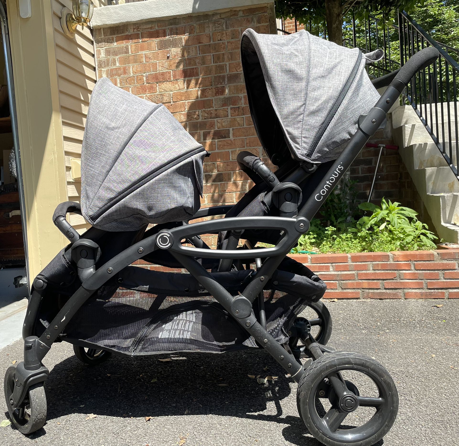 Contours - V2 - Options Elite Convertible Double Stroller - Charcoal Grey