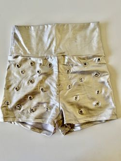 Natalie dance wear shorts grommets size medium women’s silver stretch