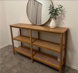 Hearth & Hand Magnolia Wood and Cane Entry Table Midcentury Modern Style