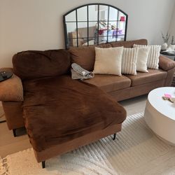 Faux Leather/suede Cognac Couch - Price Drop