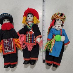 Vintage  Oriental Asian Porcelain Doll Fabric Folk Art 3 + 1