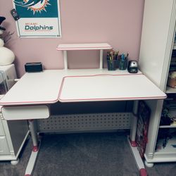ApexDesk Height Adjustable Study Desk 43" with Drawer & Chair (Desk and Chair Bundle – DX Series Pink)