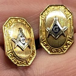 10k Gold Masonic Cuff Links Think 1930's 