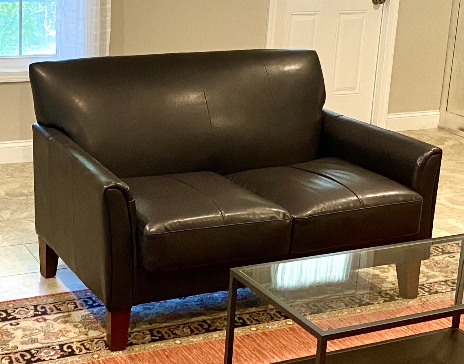 Small Loveseat Faux Leather, Dark Brown – Excellent Condition