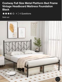 Full sized Bed frame w built in headboard and like new mattress