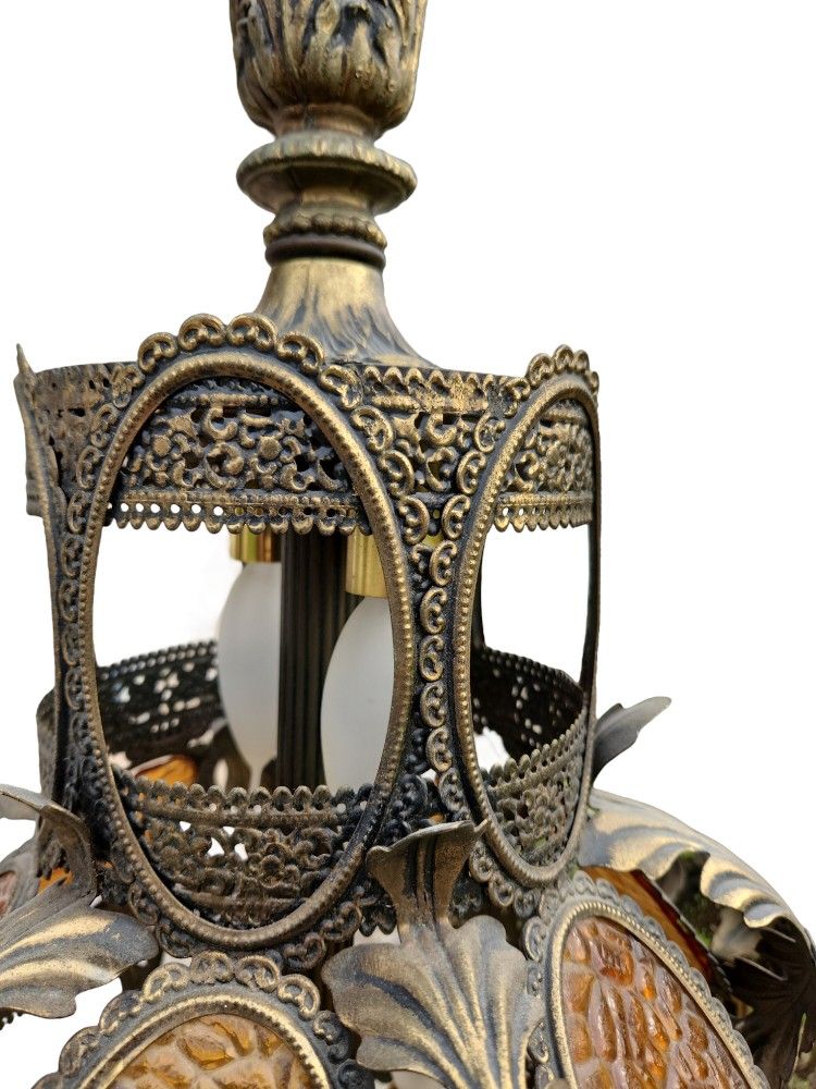 Set Pair 2 Vintage Loevsky? Brass? End Table Lamps Heavy Hollywood Regency 1970s MCM Moroccan