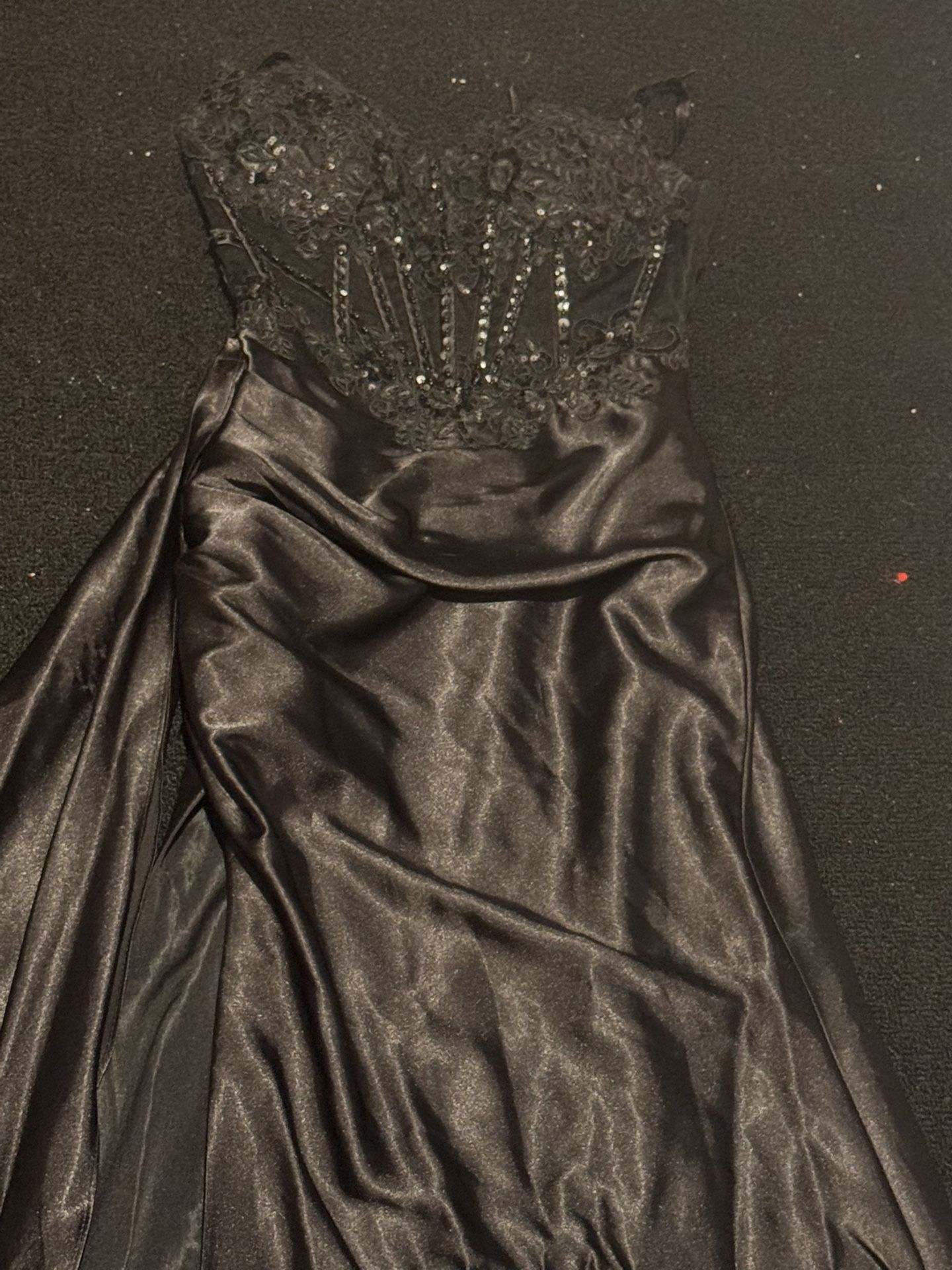 Black Satin High Slit Prom Dress