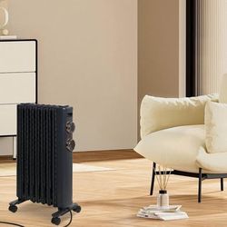 New 1500W Portable Electric Radiator Oil Filled Heater With 3 Heating Modes, Adjustable Thermostat,