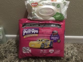 Huggies pull ups 2t-3t with 1 pack of wipes