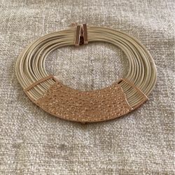 Light Rose Gold And Cream Leather Necklace 