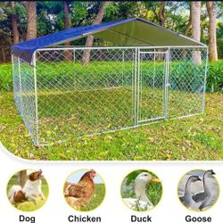 New In Box Large Outdoor Galvanized Dog Kennel  With Covered APEX tarp UV SUN RAIN cover Dog Cage 