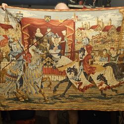 Vintage Renaissance Two Knights Dueling Tapestry 