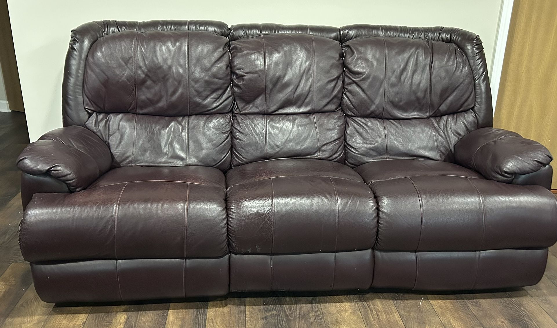 Brown Leather Reclining Sofa
