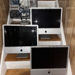 LOT OF 4 - APPLE iMACS 20" - A1224 - POWER ON - FOR PARTS - $40 FOR ALL 4!