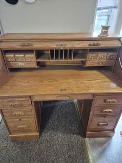 Vintage Oak crest roll top desk