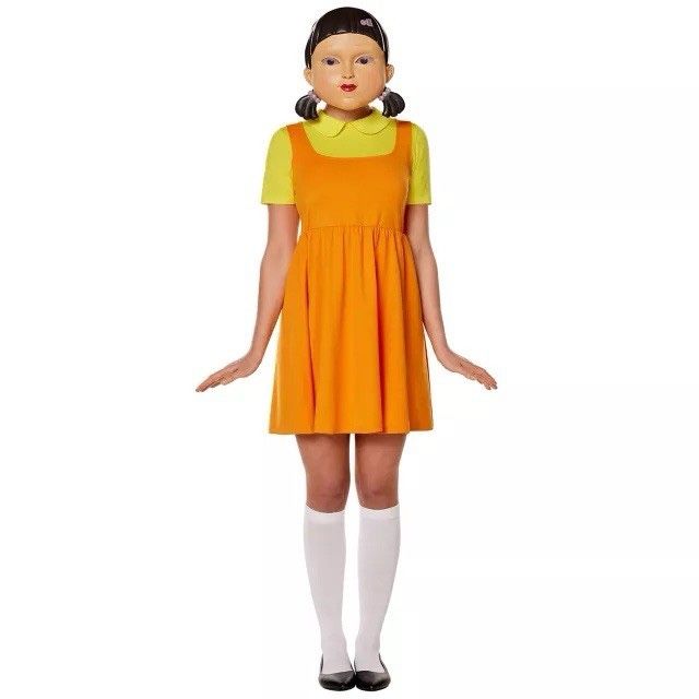 New Spirit Halloween Adult Young-hee Doll Orange Dress Costume Squid Game Size M