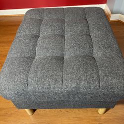 IKEA MORABO Ottoman/Footstool - Dark Gray Gunnared Fabric, Wood Legs