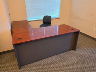 L-Shaped Office Desk Cherry and 2 standard desks