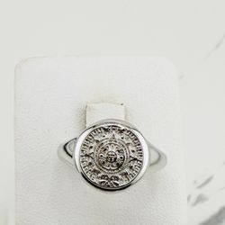 Real 925 Sterling Silver ring Aztec Calendar  Available in size 8 and 9     Anillo de Calendario azteca en Plata 