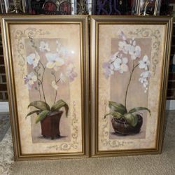 Framed Beautiful vintage Joan Cole Flowers 14,5x26,5in