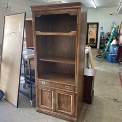 Solid Wood 2 Door, 1 Drawer, 2 Shelf Lighted Cabinet w/ 2 Glass Shelves