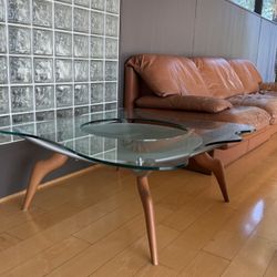 Postmodern Glass, Metal And Wood Coffee Table 