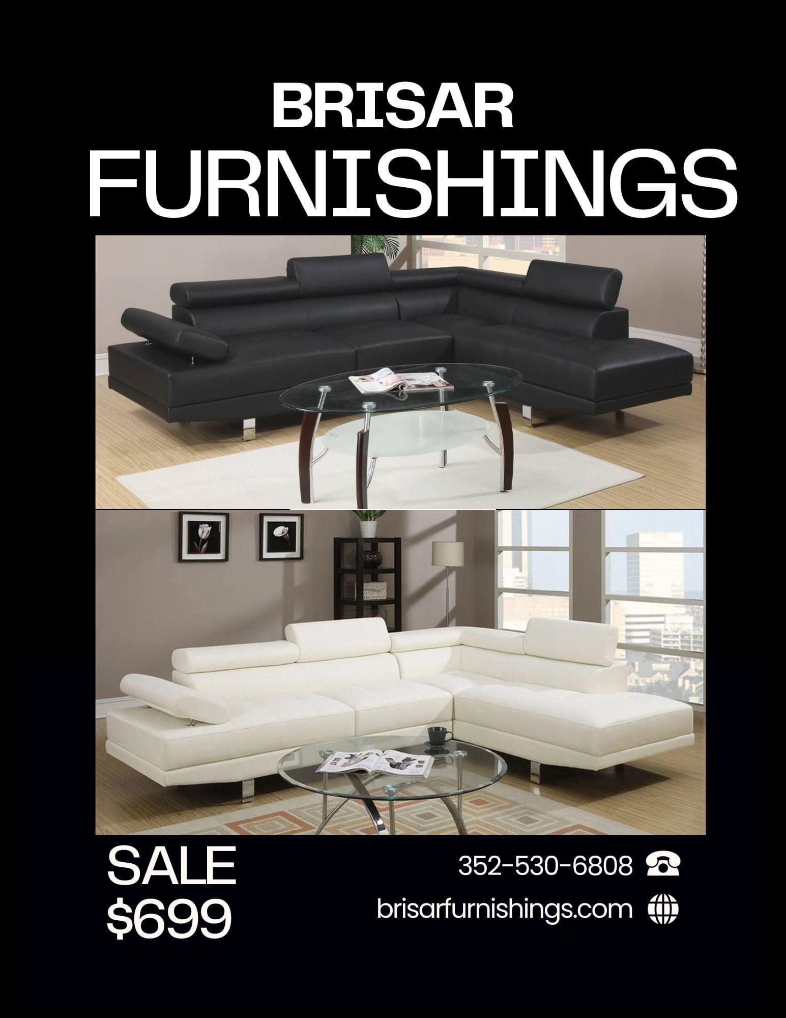 Two-Piece L-Shaped Brother Sectional With Adjustable Headrest Available In Black Or White $699