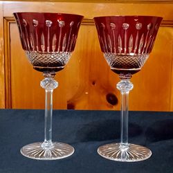 Set of 2 Vintage Bohemian NOBLE EXCELLENCE Ruby Red Cut-to-Clear Crystal Wine Glasses
